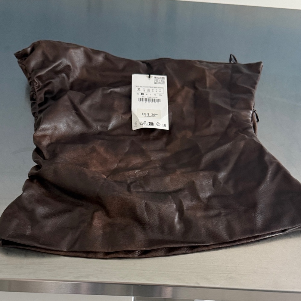 Zara Dark Brown Leather strapless top